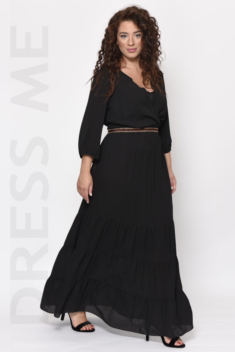 Φόρεμα μαύρο μακρύ κρουαζέ μεγάλα μεγέθη